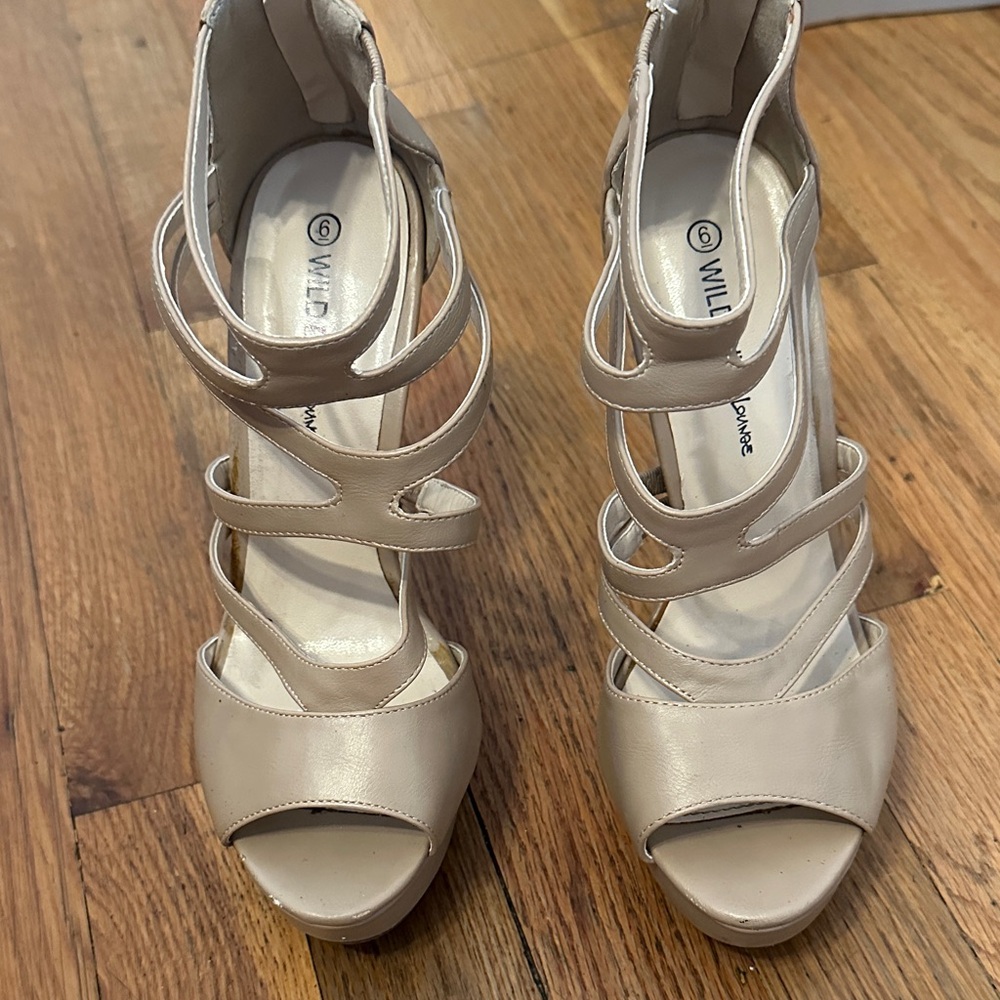 Wild Diva Cream Strappy Heels - Size 6